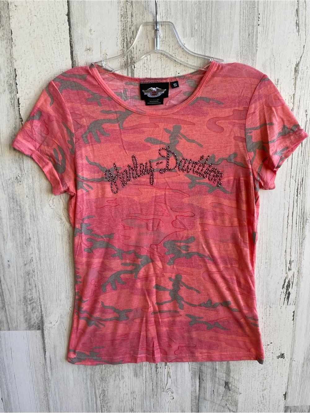 Harley-Davidson Pink Camo Short Sleeve Tee SZ S Embellished